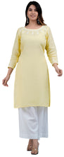 Load image into Gallery viewer, TISTA- Linen Cotton Long Kurta/tunic with hand embroidered Chikankari