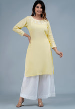 Load image into Gallery viewer, TISTA- Linen Cotton Long Kurta/tunic with hand embroidered Chikankari