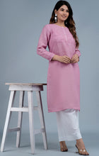 Load image into Gallery viewer, JAYA- Linen Cotton Long Kurta/tunic with hand Embroidered Chikankari