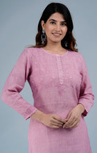 Load image into Gallery viewer, JAYA- Linen Cotton Long Kurta/tunic with hand Embroidered Chikankari