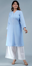 Load image into Gallery viewer, HAMSI Linen Cotton Long/Short Kurta with hand embroidered Chikankari