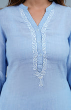 Load image into Gallery viewer, HAMSI Linen Cotton Long/Short Kurta with hand embroidered Chikankari