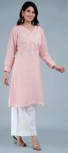 Load image into Gallery viewer, KALAPI- Linen Cotton Long Kurta/tunic with hand embroidered Chikankari