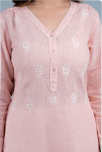Load image into Gallery viewer, KALAPI- Linen Cotton Long Kurta/tunic with hand embroidered Chikankari
