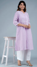 Load image into Gallery viewer, Lalita Linen Cotton Long Kurta/tunic with hand embroidered Chikankari