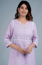 Load image into Gallery viewer, Lalita Linen Cotton Long Kurta/tunic with hand embroidered Chikankari