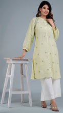 Load image into Gallery viewer, ASHLEY Linen Cotton Long Kurta/tunic with hand embroidered Chikankari
