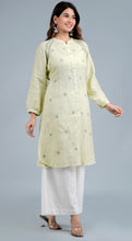Load image into Gallery viewer, ASHLEY Linen Cotton Long Kurta/tunic with hand embroidered Chikankari