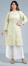 Load image into Gallery viewer, ASHLEY Linen Cotton Long Kurta/tunic with hand embroidered Chikankari