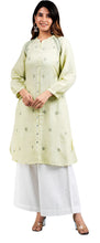 Load image into Gallery viewer, ASHLEY Linen Cotton Long Kurta/tunic with hand embroidered Chikankari
