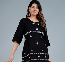 Load image into Gallery viewer, ANNA Linen Cotton Long Kurta/tunic with hand embroidered Chikankari