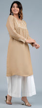 Load image into Gallery viewer, Sadhya Linen Cotton Long Kurta/tunic with hand embroidered Chikankari