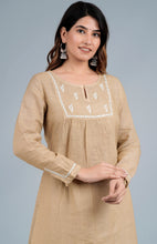 Load image into Gallery viewer, Sadhya Linen Cotton Long Kurta/tunic with hand embroidered Chikankari