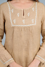 Load image into Gallery viewer, Sadhya Linen Cotton Long Kurta/tunic with hand embroidered Chikankari