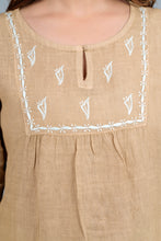 Load image into Gallery viewer, Sadhya Linen Cotton Long Kurta/tunic with hand embroidered Chikankari