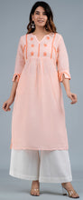 Load image into Gallery viewer, UDITA Linen Cotton Long Kurta/tunic with hand embroidered Chikankari