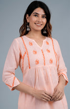 Load image into Gallery viewer, UDITA Linen Cotton Long Kurta/tunic with hand embroidered Chikankari
