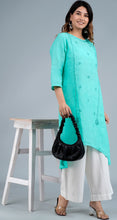 Load image into Gallery viewer, JUHI Linen Cotton Long Kurta/tunic with hand embroidered Chikankari