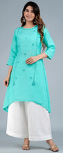 Load image into Gallery viewer, JUHI Linen Cotton Long Kurta/tunic with hand embroidered Chikankari