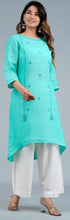 Load image into Gallery viewer, JUHI Linen Cotton Long Kurta/tunic with hand embroidered Chikankari