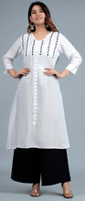 Load image into Gallery viewer, PIPPA Linen Cotton Long Kurta/tunic with hand embroidered Chikankari