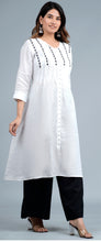 Load image into Gallery viewer, PIPPA Linen Cotton Long Kurta/tunic with hand embroidered Chikankari