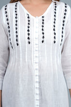 Load image into Gallery viewer, PIPPA Linen Cotton Long Kurta/tunic with hand embroidered Chikankari