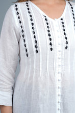 Load image into Gallery viewer, PIPPA Linen Cotton Long Kurta/tunic with hand embroidered Chikankari