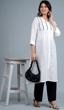Load image into Gallery viewer, PIPPA Linen Cotton Long Kurta/tunic with hand embroidered Chikankari