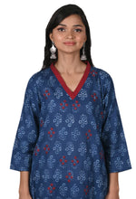 Load image into Gallery viewer, EVON Printed Cotton Long Kurta /tunic with hand embroidered Chikankari