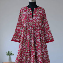 Load image into Gallery viewer, DIVYA prt Block Printed Pure Cotton Women Long Flared Kurta Tunic Dress