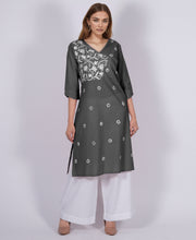 Load image into Gallery viewer, GODAVARI Pure Cotton Hand Embroidered Shibori Long Tunic Kurta Dress: Made to Order/Customizable