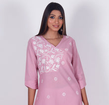 Load image into Gallery viewer, GODAVARI Pure Cotton Hand Embroidered Shibori Long Tunic Kurta Dress: Made to Order/Customizable