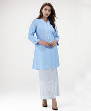 Load image into Gallery viewer, HAMSI Linen Cotton Long/Short Kurta with hand embroidered Chikankari