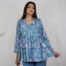 Load image into Gallery viewer, TAANYA Cotton Jaipuri Block Print Angrakha Wrap Top with Side Tie