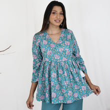 Load image into Gallery viewer, TAANYA Cotton Jaipuri Block Print Angrakha Wrap Top with Side Tie