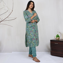 Load image into Gallery viewer, SATYA Pure Cotton, Jaipuri Block Print, Hand Embroidery Kurta with Chitra Pants