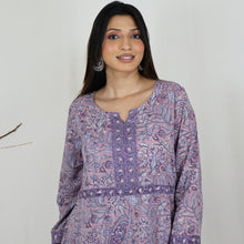 Load image into Gallery viewer, KAAYA Cotton, Jaipuri Block Print with Hand Embroidered Kurta Dress and Pant