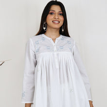 Load image into Gallery viewer, NIMI Pure Cotton Mulmul Hand Embroidered Kurti Top with Camisole