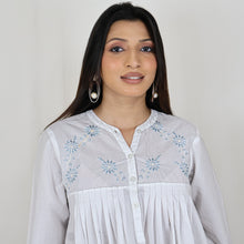 Load image into Gallery viewer, NIMI Pure Cotton Mulmul Hand Embroidered Kurti Top with Camisole