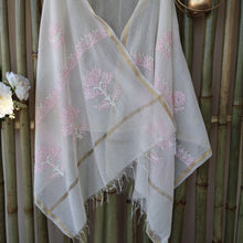 Load image into Gallery viewer, Chanderi Dupatta Hand Embroidery/ Chikankari with Tepchi work