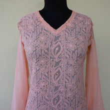 Load image into Gallery viewer, NIHARIKA Viscose Georgette Hand Embroidered/Chikankari Unstitched Kurta Set; Made to Order/ Customizable
