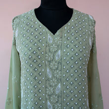 Load image into Gallery viewer, SARIKA Viscose Georgette Hand Embroidered/Chikankari Unstitched Kurta Set; Made to Order/ Customizable