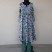 Load image into Gallery viewer, KAAYA Cotton, Jaipuri Block Print with Hand Embroidered Kurta Dress and Pant