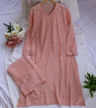 Load image into Gallery viewer, NIHARIKA Viscose Georgette Hand Embroidered/Chikankari Unstitched Kurta Set; Made to Order/ Customizable