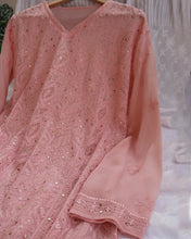 Load image into Gallery viewer, NIHARIKA Viscose Georgette Hand Embroidered/Chikankari Unstitched Kurta Set; Made to Order/ Customizable