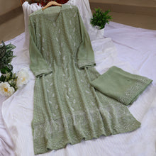 Load image into Gallery viewer, SARIKA Viscose Georgette Hand Embroidered/Chikankari Unstitched Kurta Set; Made to Order/ Customizable