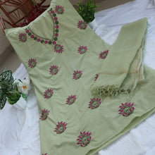 Load image into Gallery viewer, DAMINI Pure Cotton Hand Embroidered/Chikankari Unstitched Kurta Set; Made to Order/ Customizable