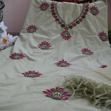 Load image into Gallery viewer, DAMINI Pure Cotton Hand Embroidered/Chikankari Unstitched Kurta Set; Made to Order/ Customizable