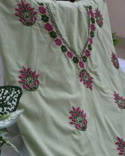 Load image into Gallery viewer, DAMINI Pure Cotton Hand Embroidered/Chikankari Unstitched Kurta Set; Made to Order/ Customizable